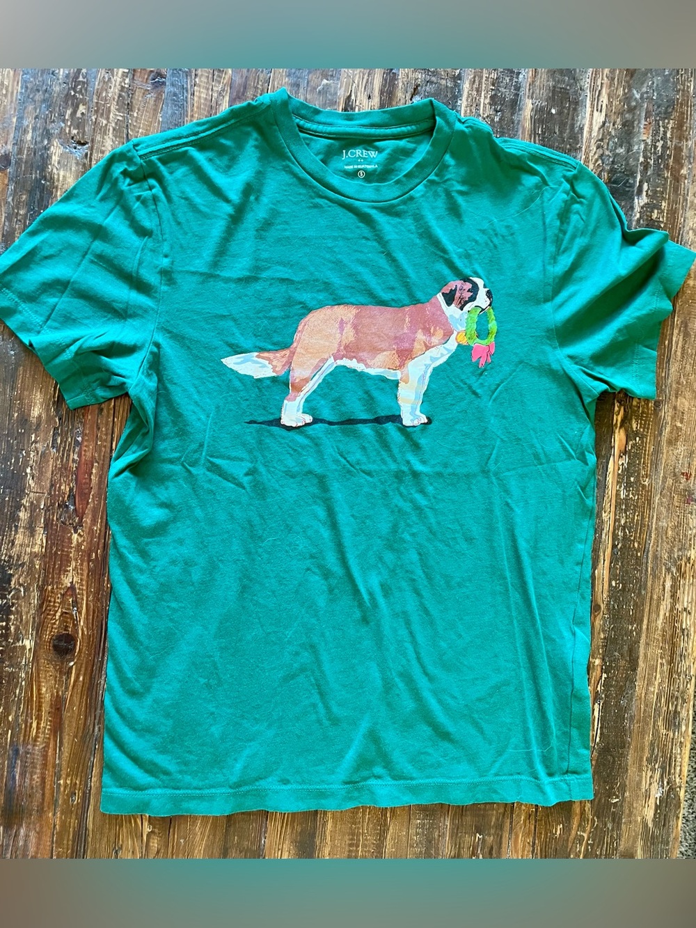 🎄J. Crew Holiday Emerald Green St. Bernard Dog Graphic Pajama Tee Sz Adult M NWT
